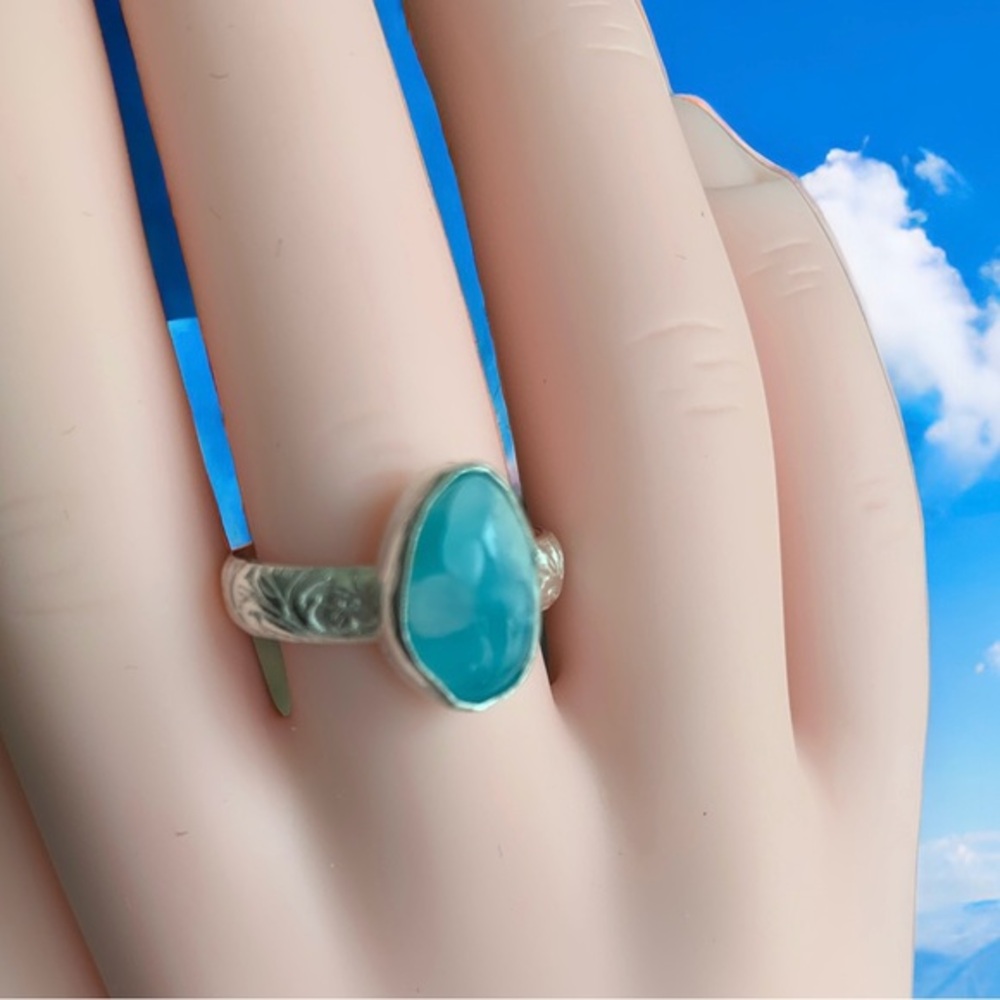 Blue Skies Ahead ring. Sterling silver larimar ring. Size 6. Artisan made. NWT